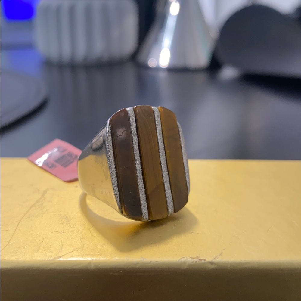 Silver and Brown Striped Ring